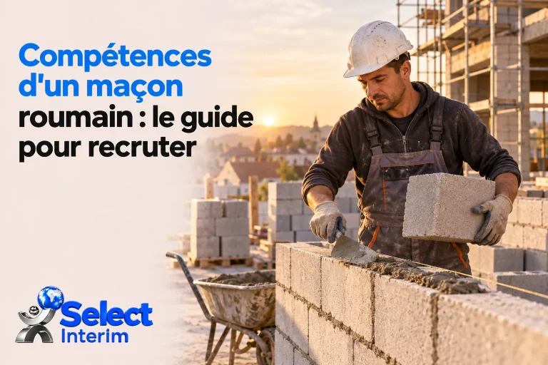 Ouvrier maçon en chantier posant un parpaing sur un mur en construction, portant casque et gants.